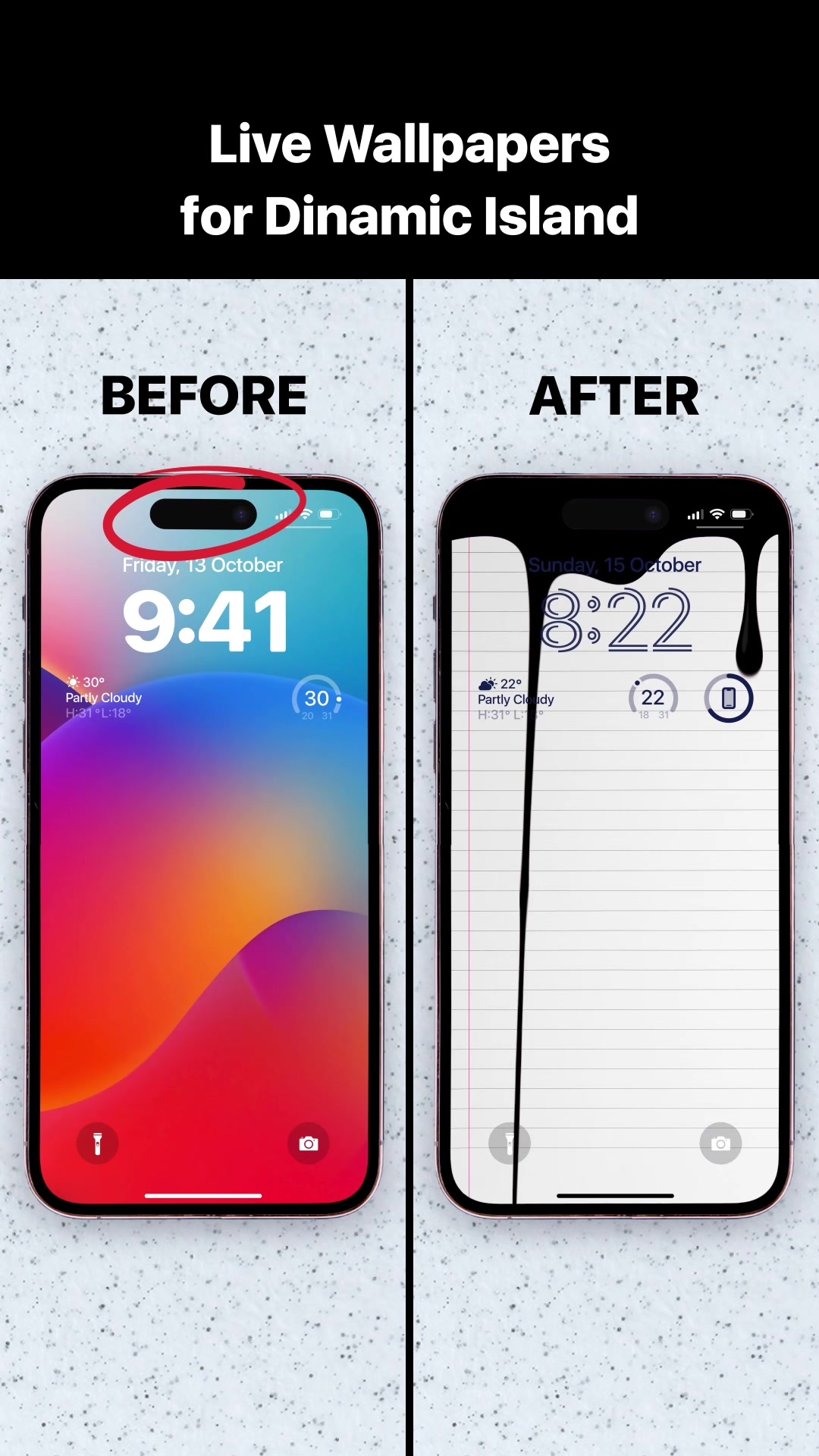 Live Wallpapers for Dinamic Island  BEFORE AFTER