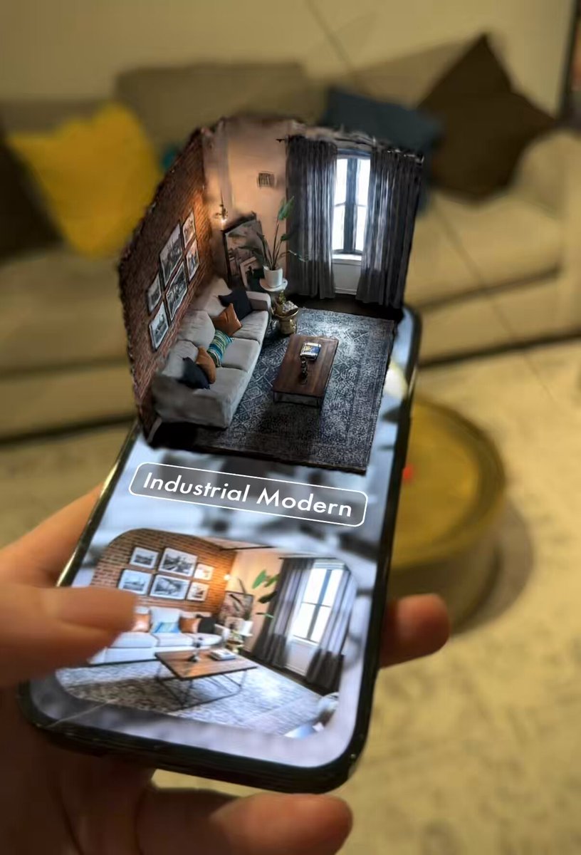 AR Interior Design: Industrial Modern Living Room on Phone