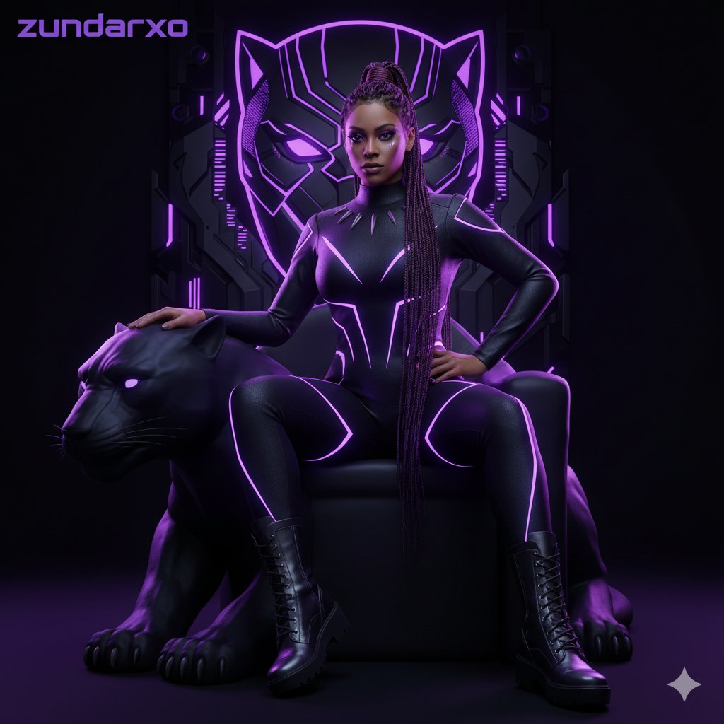 Black Panther Character Design - Futuristic Neon Superhero