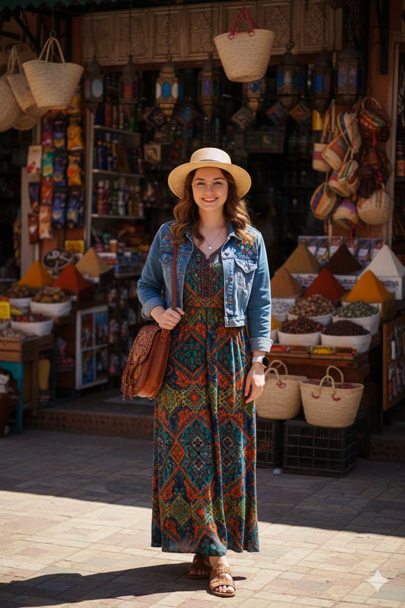 Bohemian Fashion Woman in Marketplace - Travel Style