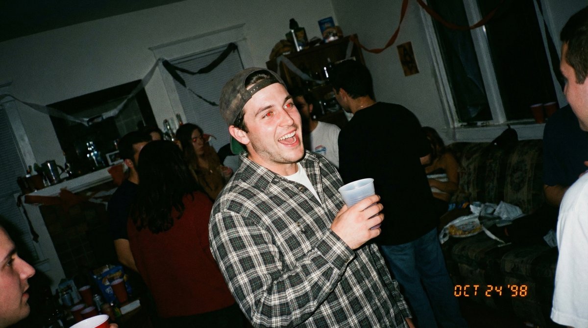 Candid 90s Party Photo | Young Man Laughing, Red-Eye