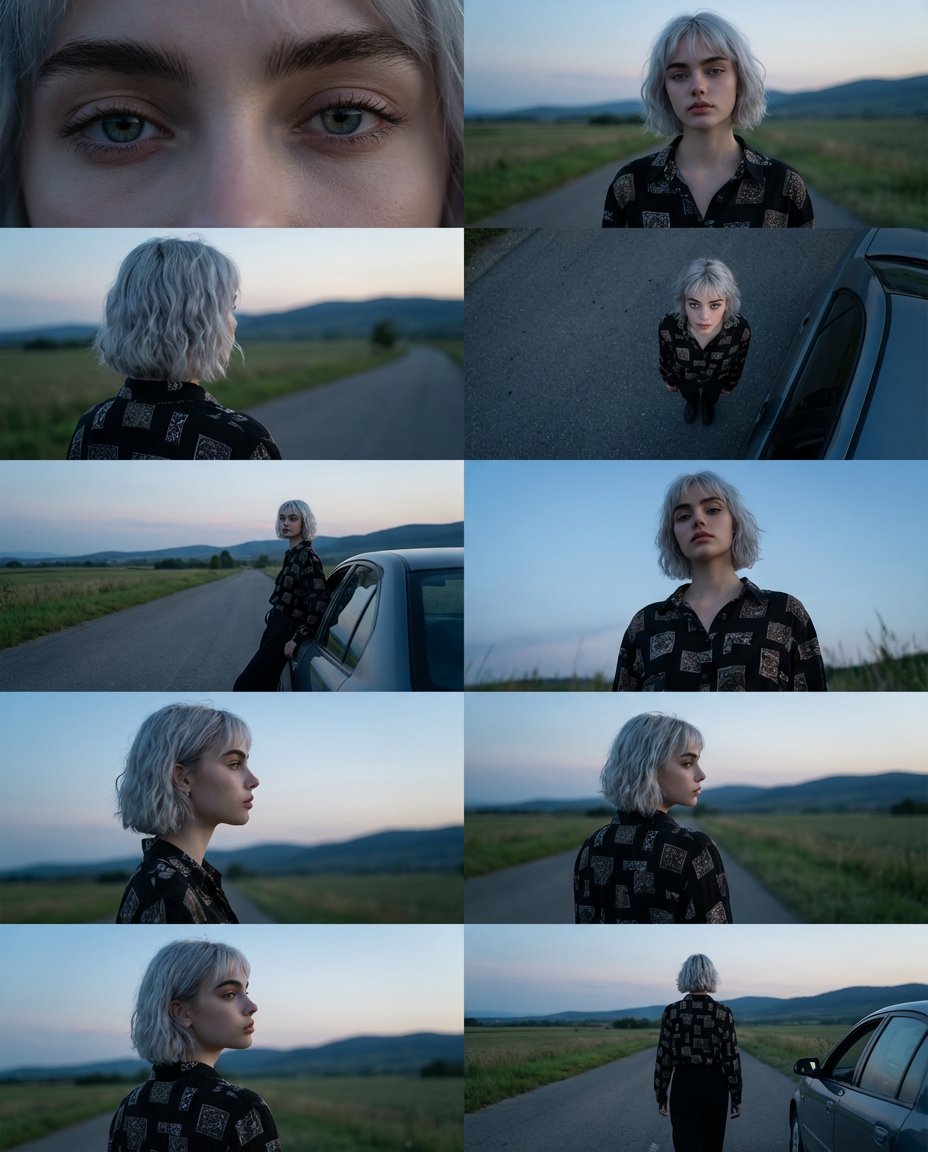 Cinematic Portrait: Woman on Rural Road at Dusk