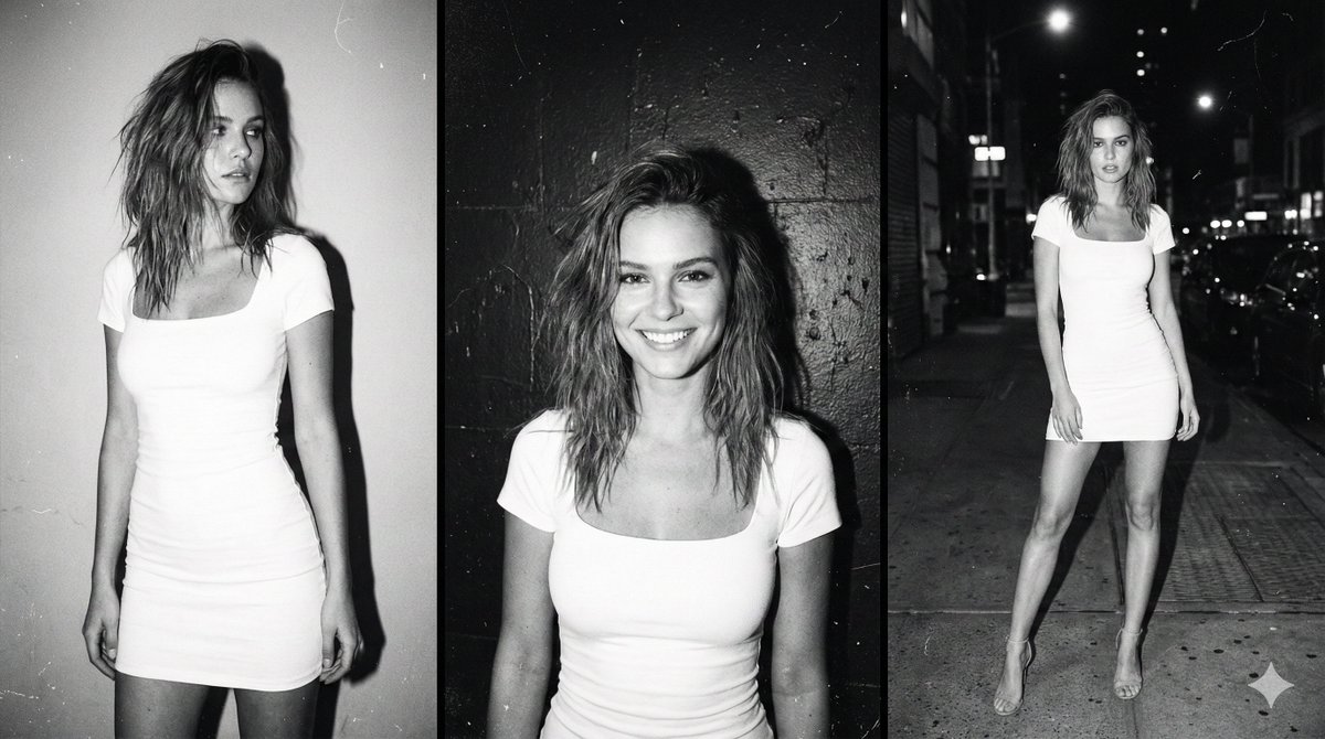 Comic / Storyboard - Multi-panel black and white film photo of model