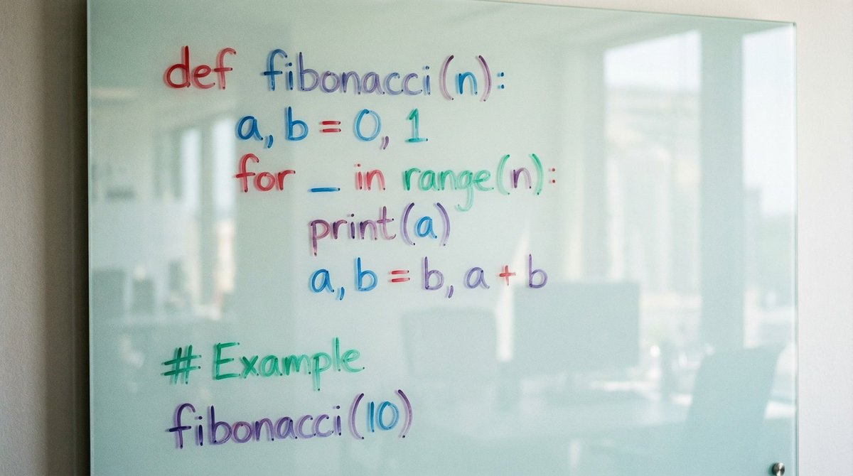 Create a photo of python code to calculate the fibonacci num