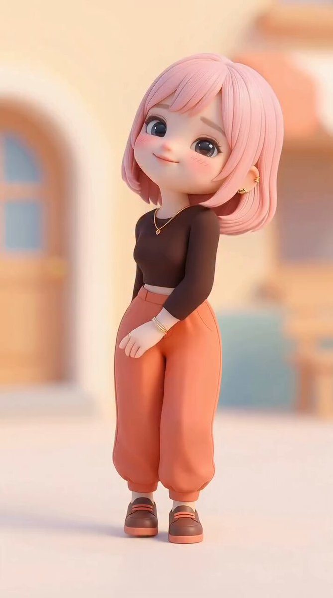 Cute 3D Render Character: Pink Hair Girl with Modern Outfit