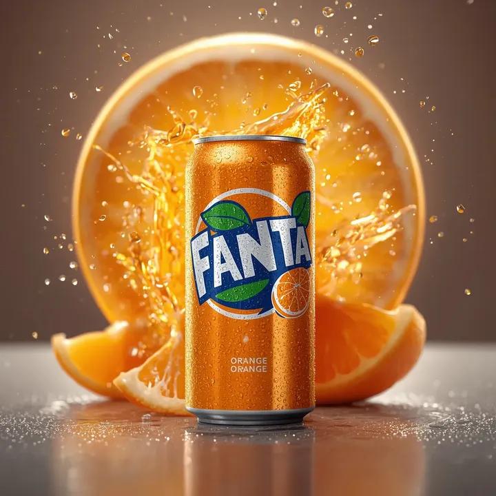 E-commerce Main Image - Hyper-realistic Fanta Orange Product Shot with Splash