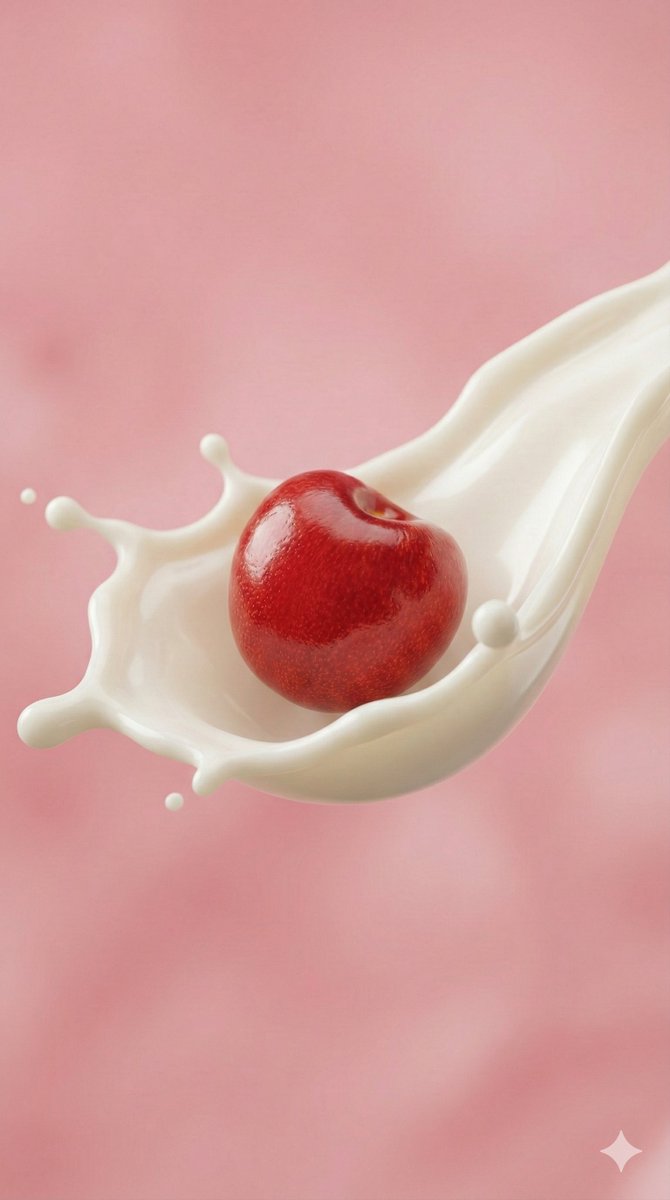E-commerce Main Image - Ultra-Macro Cherry in Milk Splash