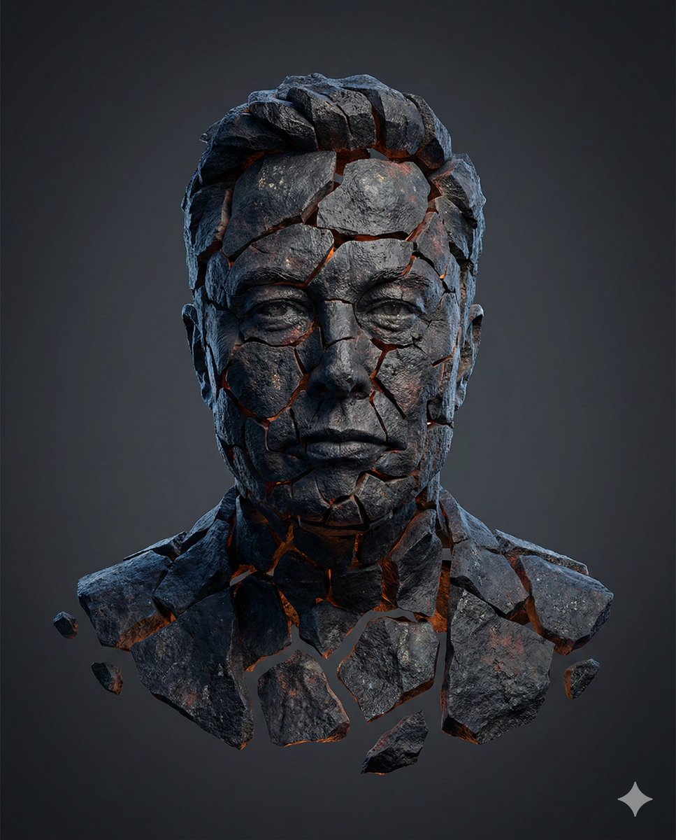 Elon Musk Volcanic Rock Bust 3D Render - Digital Art