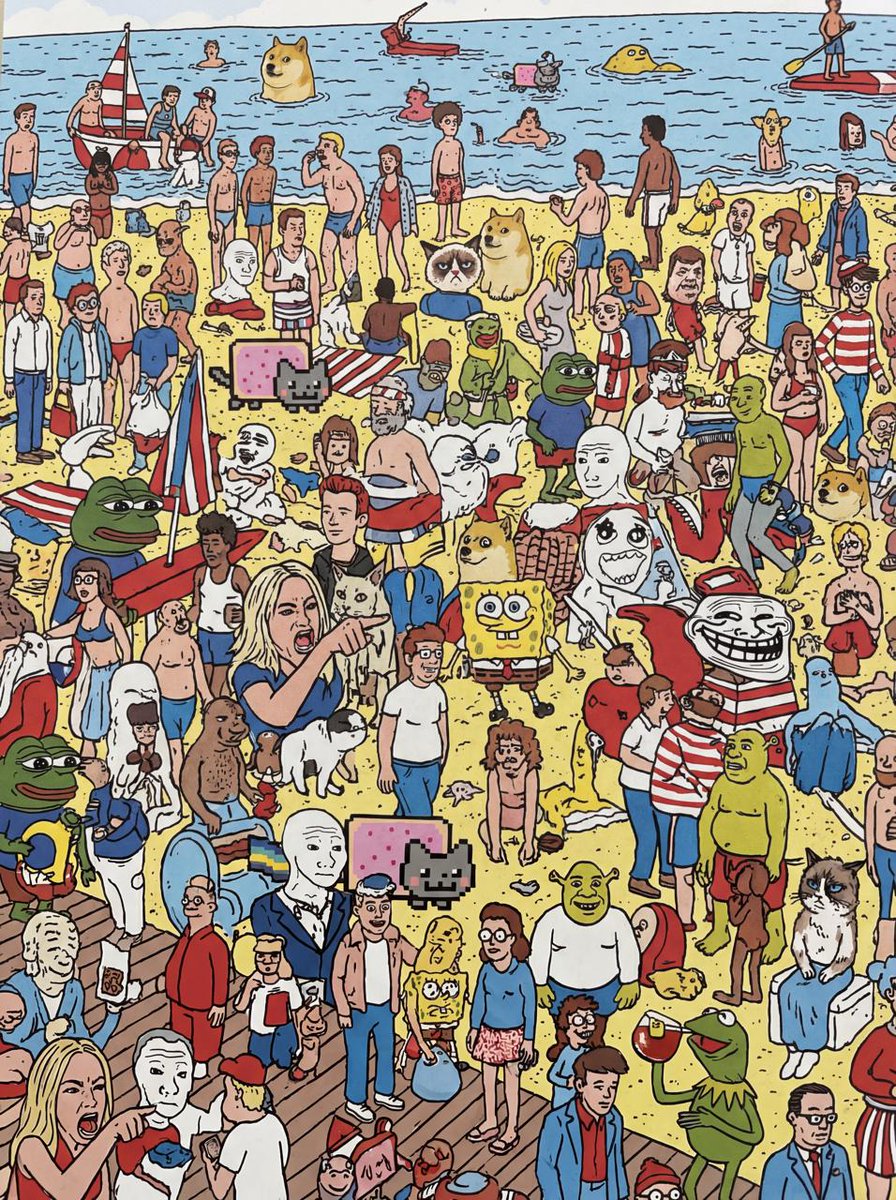 Every known meme character in the style of Wheres Wally