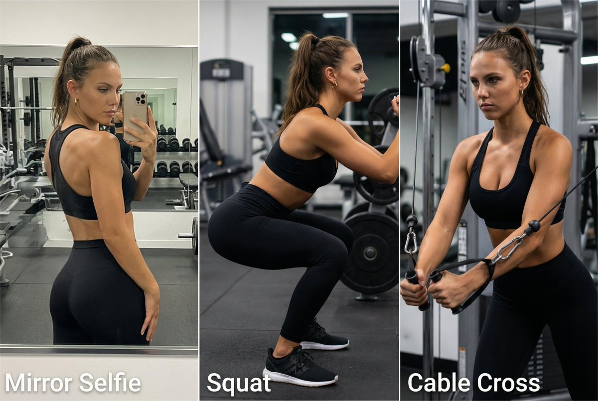 Fit Woman Gym Workout - Squat & Cable Cross Fitness