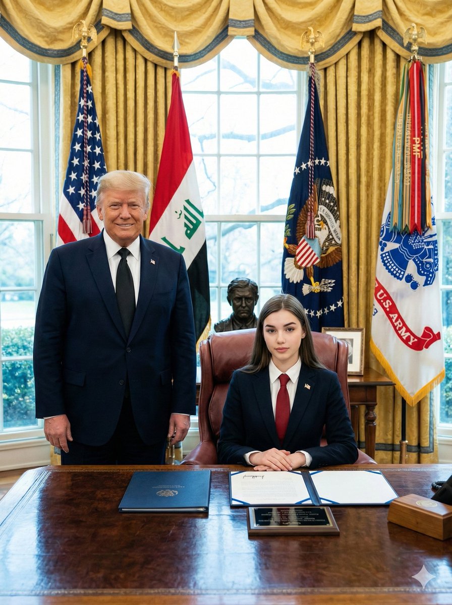 Formal Portrait: Donald Trump and Young Woman in Oval Office