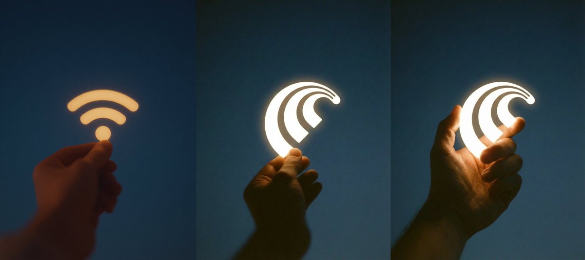 Hand Holding Glowing Digital Icons - WiFi & Sound Waves