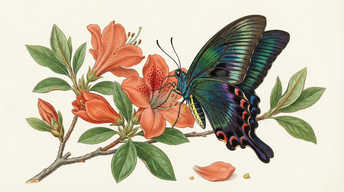 Infographic / Edu Visual - Precise Natural History Illustration Prompt: Chinese Peacock Butterfly