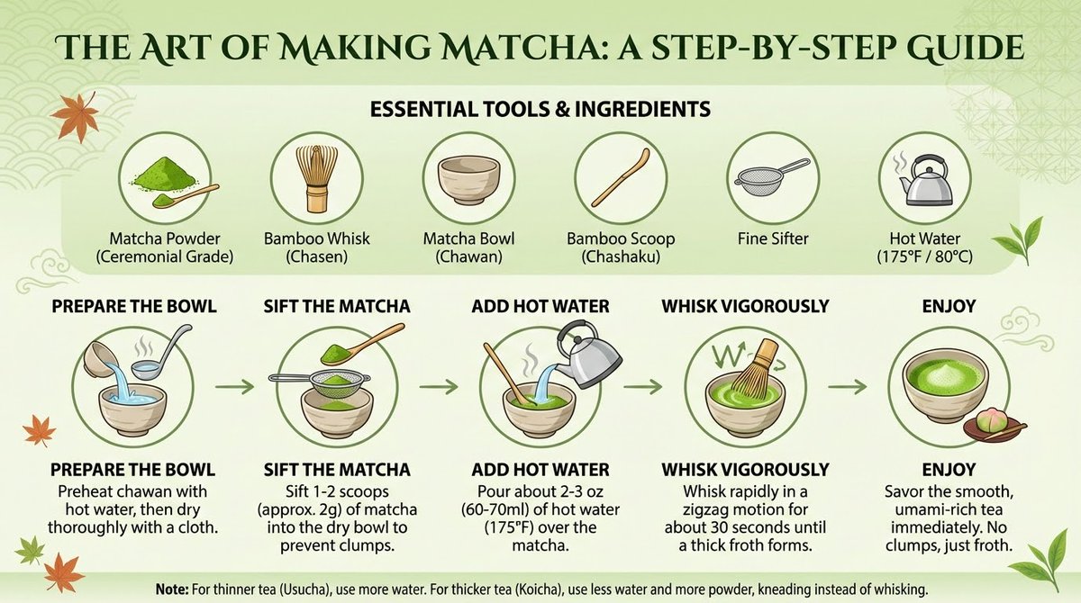 Infographic that shows how to make Matcha