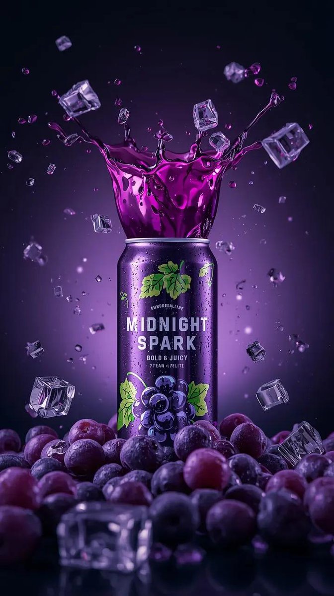 Midnight Spark Grape Soda Can: Refreshing Product Photo
