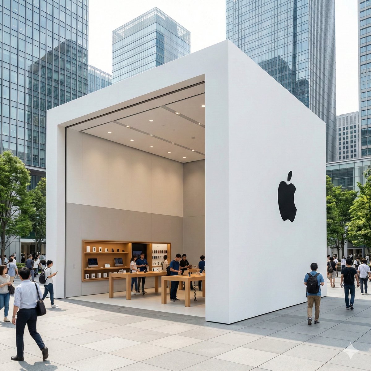 Modern Apple Store in Urban Cityscape - Minimalist Design