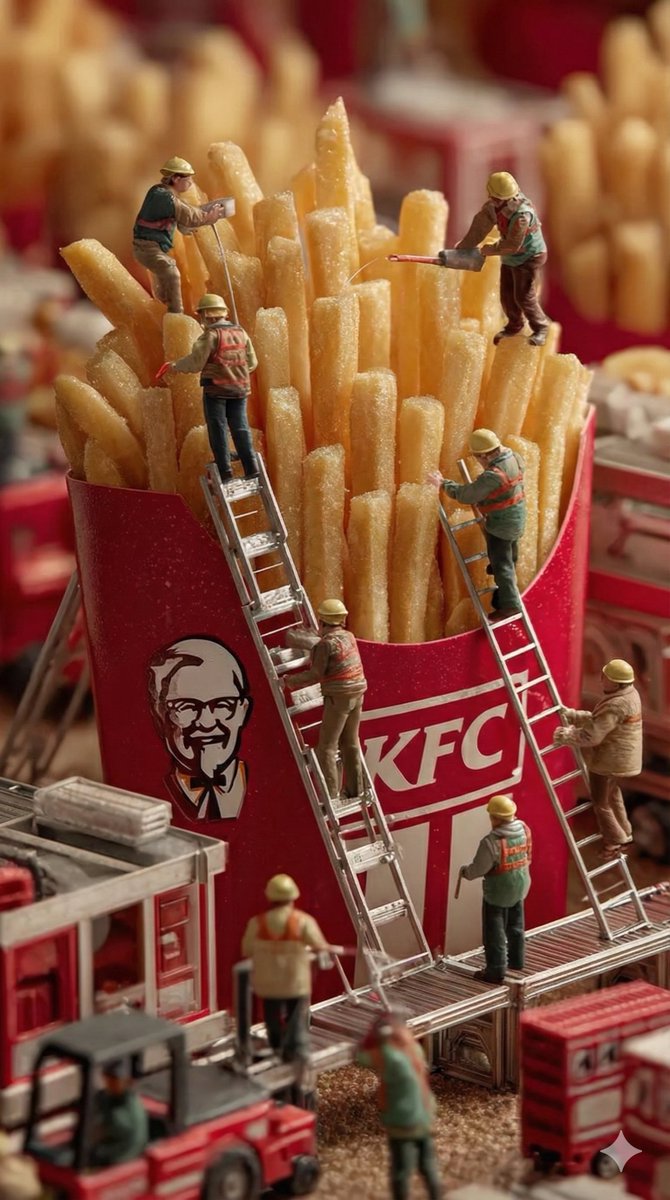 Photorealistic Miniature Construction on Giant KFC French Fries