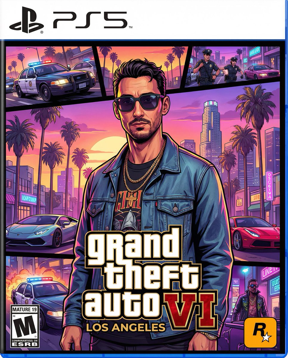 PlayStation 5 game cover in the style of GTA VI