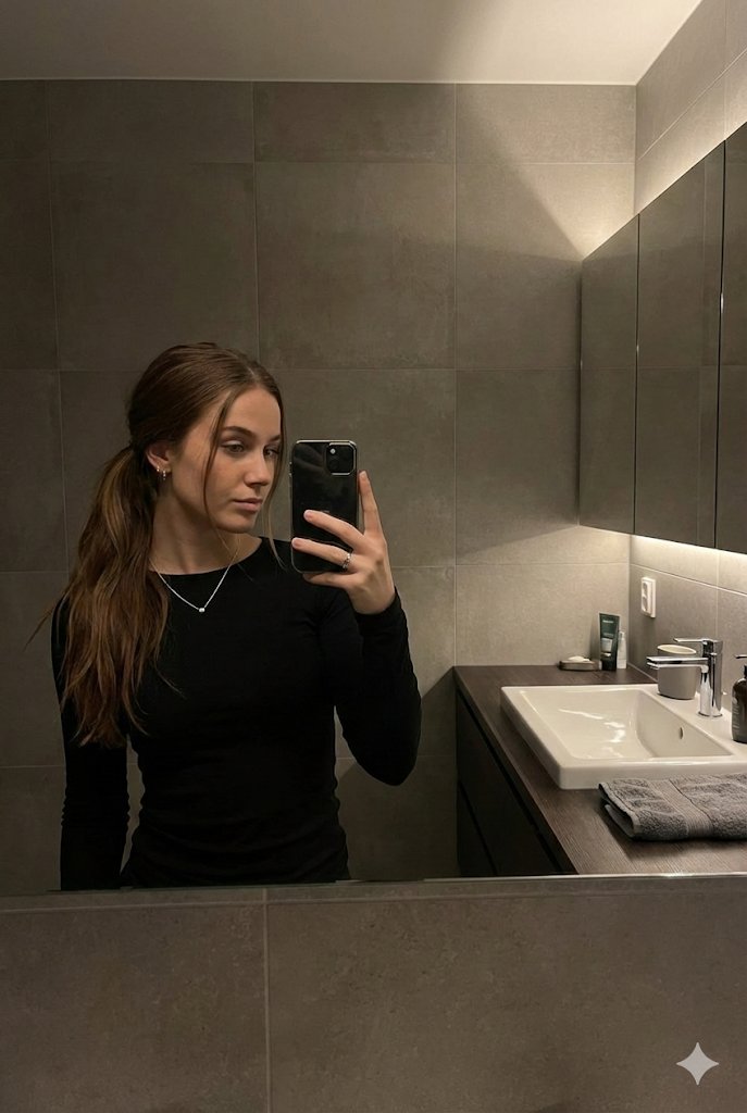 Prompta Young Woman With Long Chestnut-Brown Hair Takes