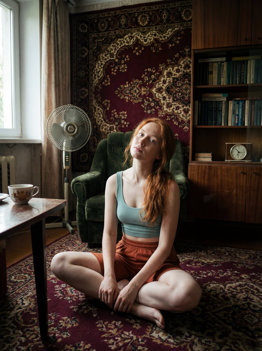 Redhead Woman Indoor Portrait - Vintage Aesthetic