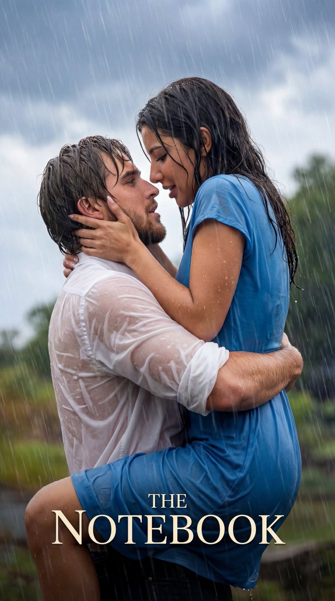 Romantic Couple in Rain Movie Poster - The Notebook