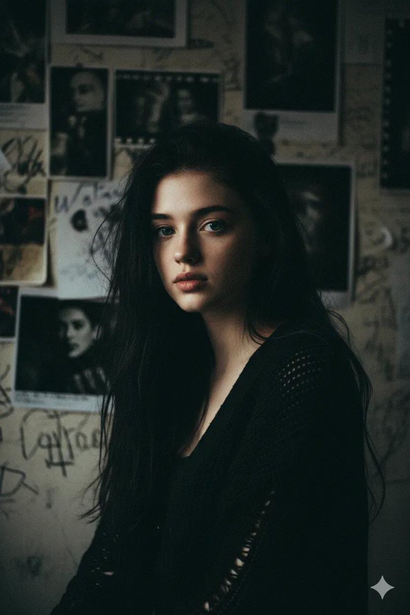 Same face preserved, shot in near-dark with only a dim window glow hitting one c