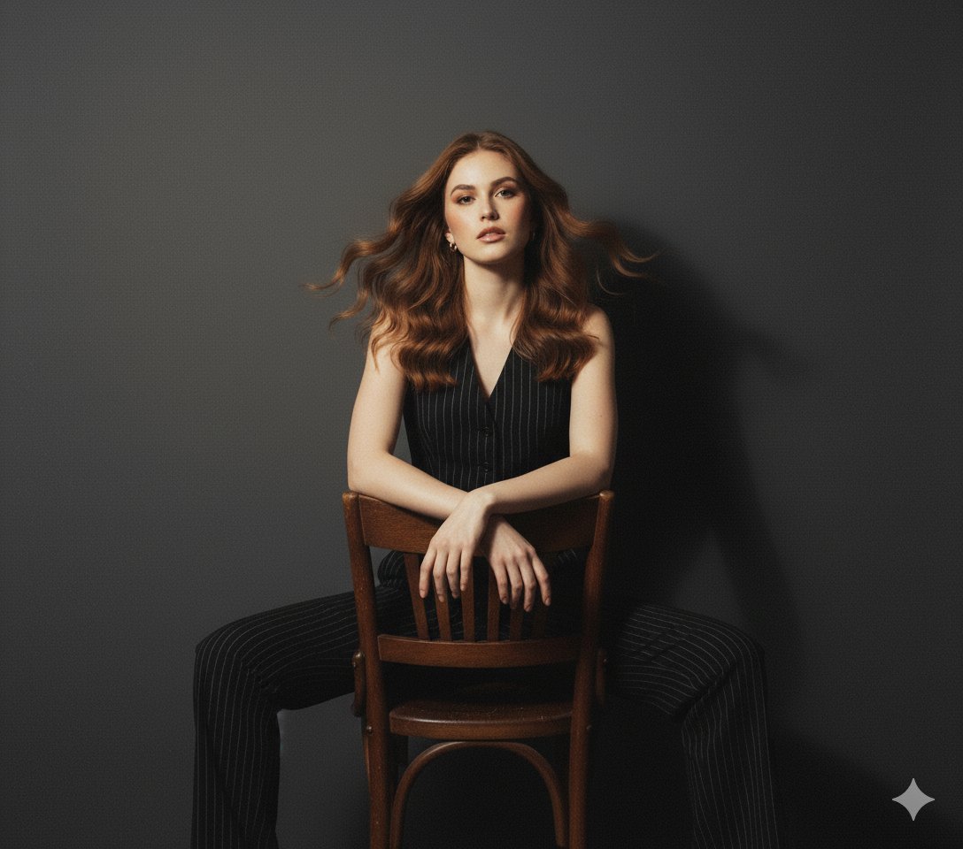 Stylish young woman standing against a plain solid wall