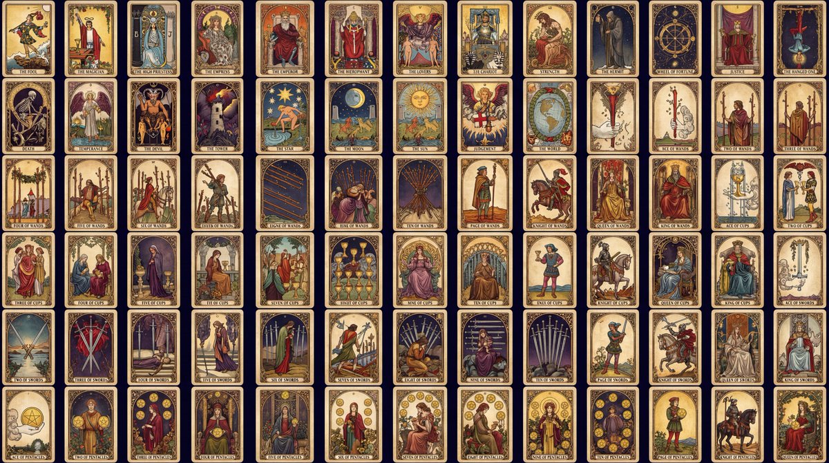 Vintage Tarot Card Deck Collection - Full Set Illustration