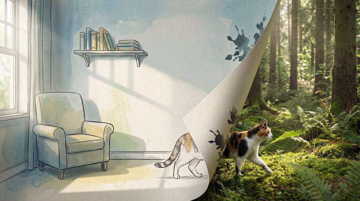 Whimsical Cat Journey: Sketch to Photorealistic Forest