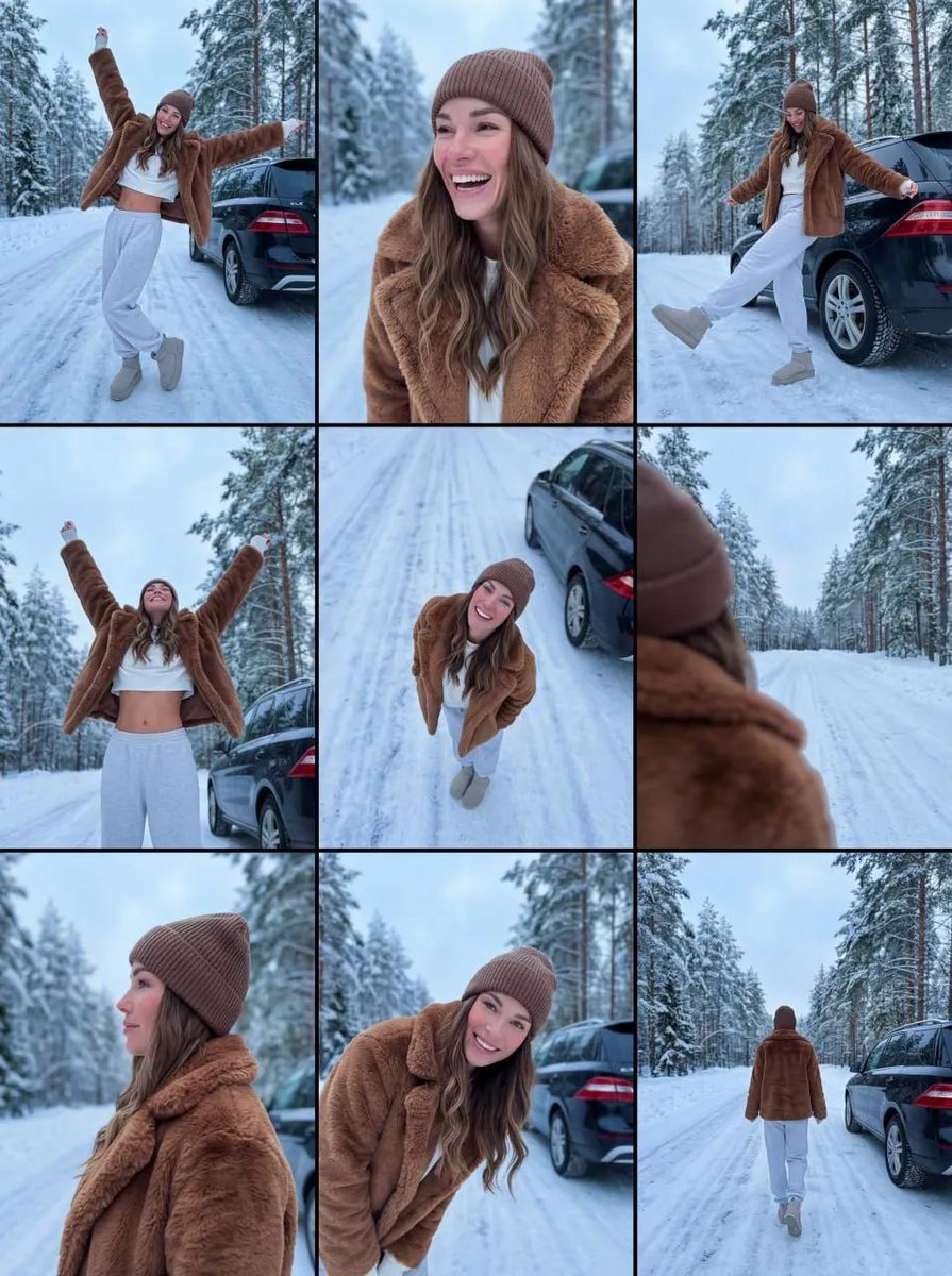 Winter Fashion in Snowy Forest - Cheerful Woman Portrait
