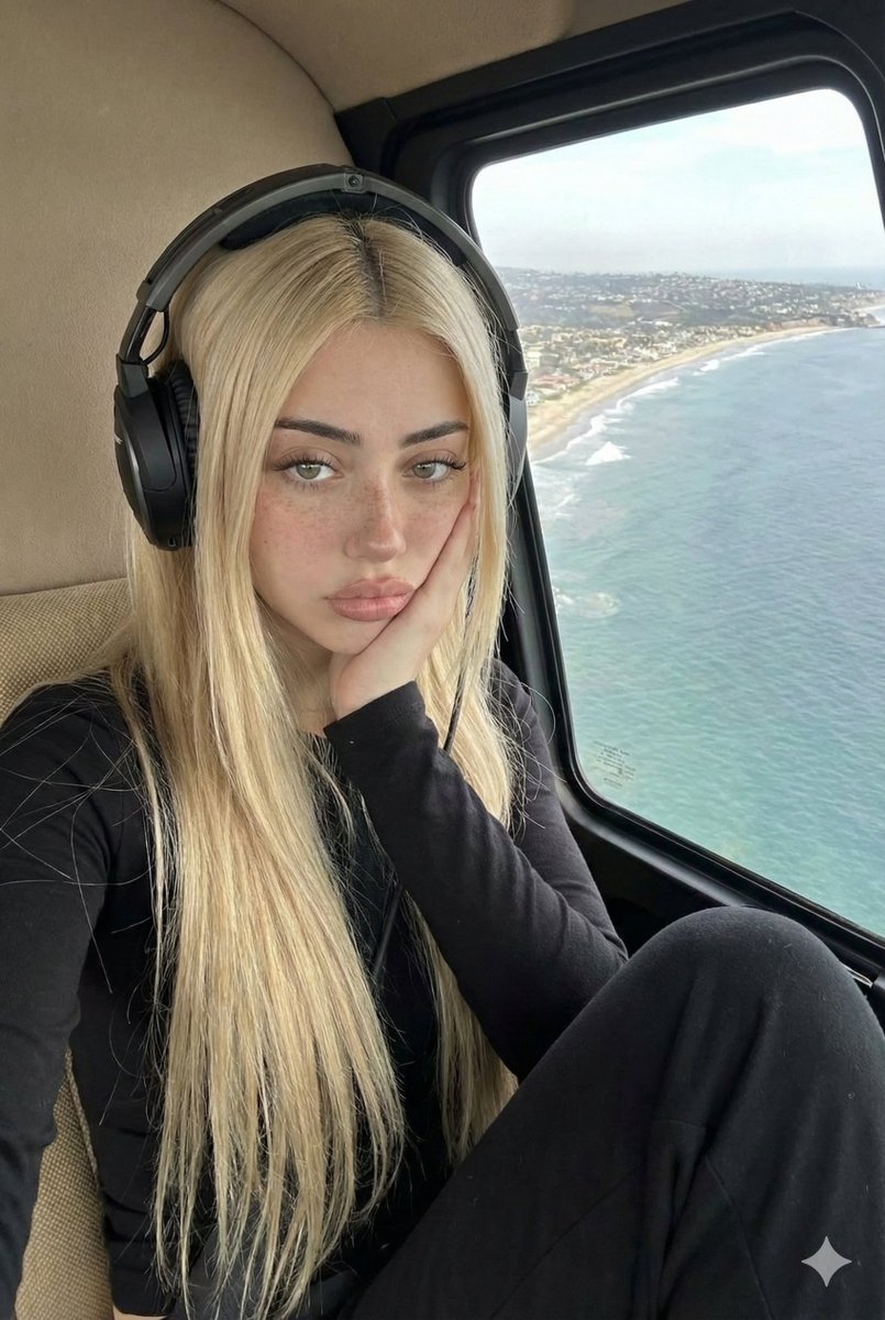 Woman in Helicopter with Ocean View | Photorealistic Portrait