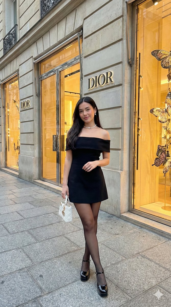 Woman in Little Black Dress outside Dior Store - Fashion