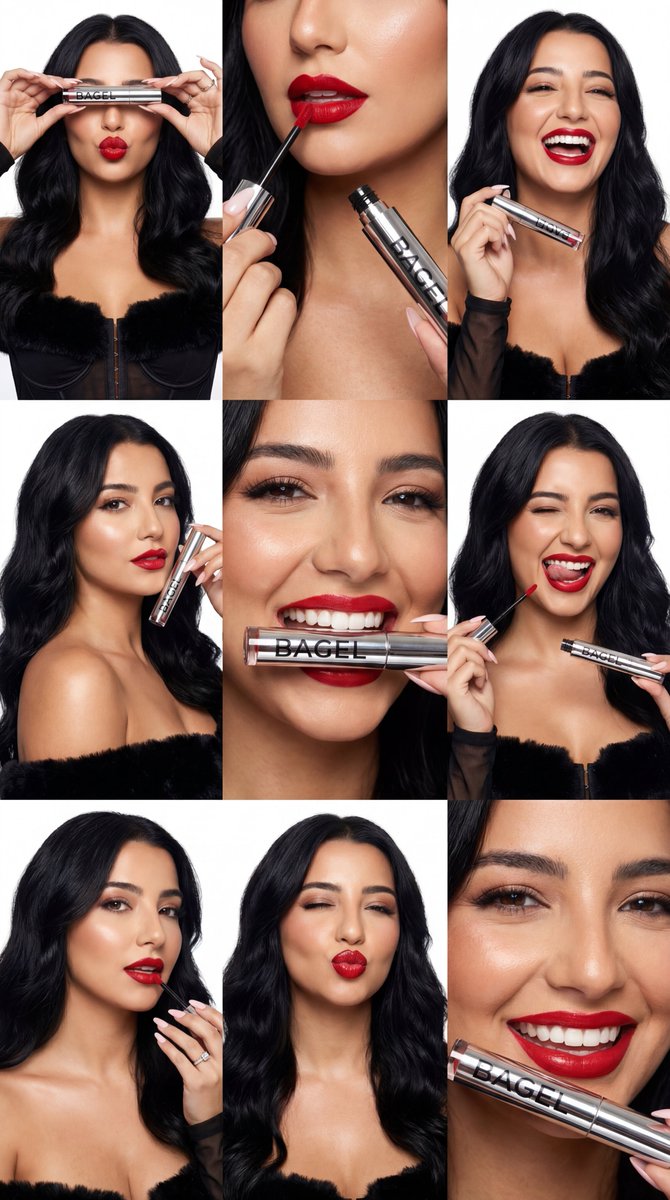 Woman Posing with Red Lip Gloss | Beauty Product Shoot