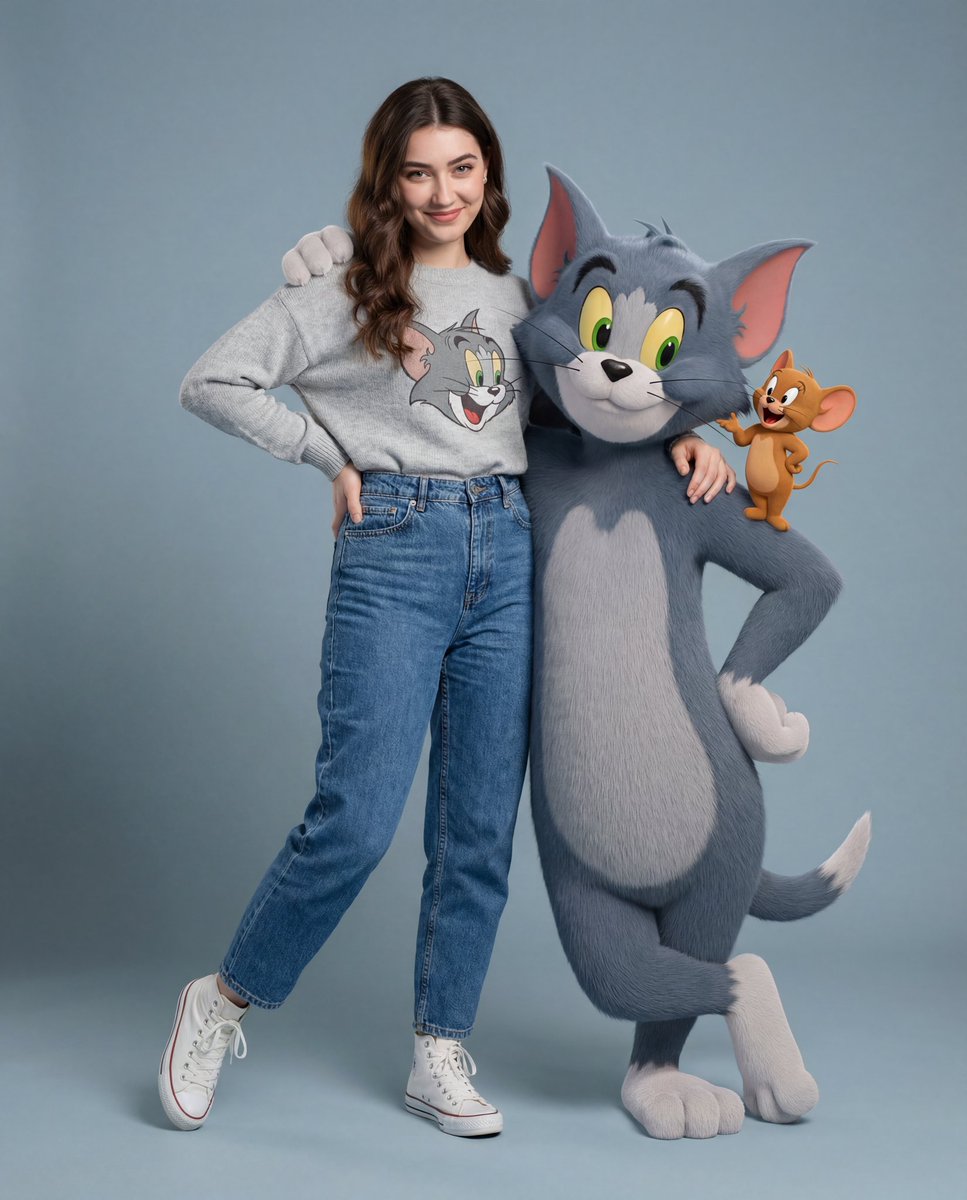 Woman with Tom and Jerry Characters Fashion Portrait