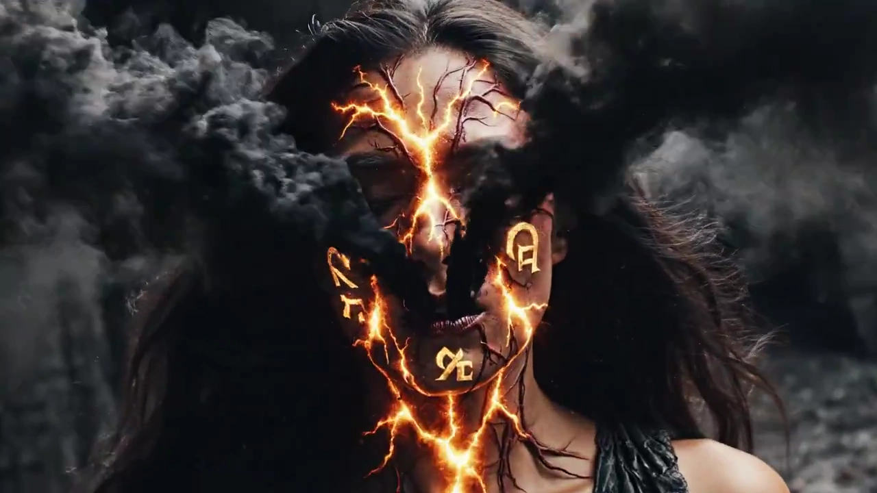 A Spiraling Transformation: A Face Consumed by Smoke and Fire