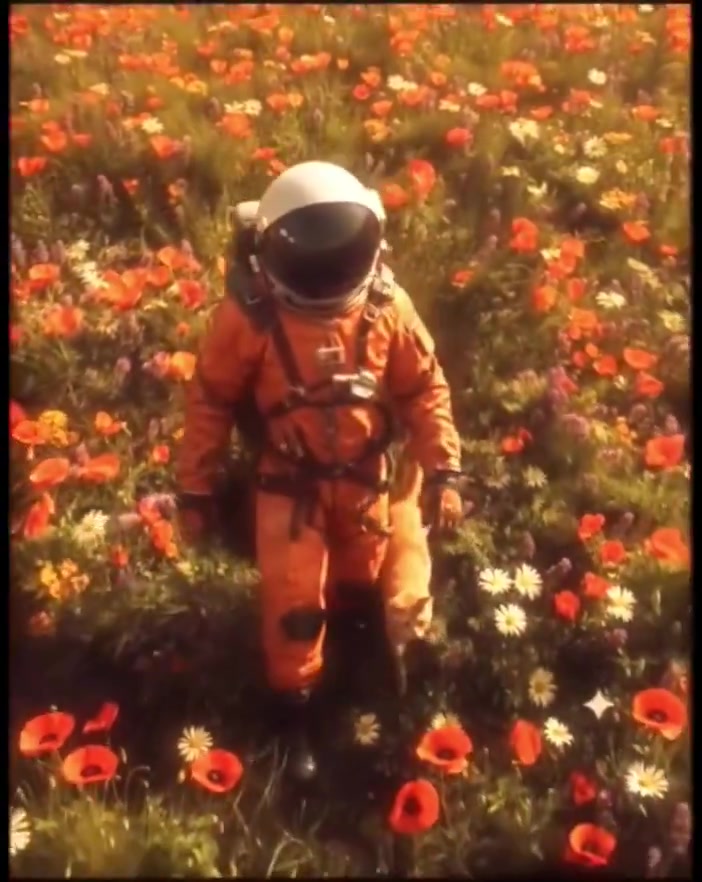 An Astronaut's Floral Odyssey with a Ginger Companion