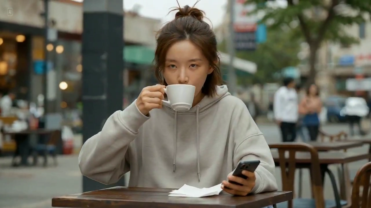 Cinematic Coffee Moments: A Young Woman's Serene Escape