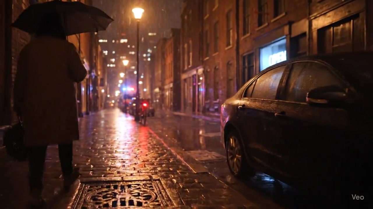 Cinematic Rain: A Night on Cobblestone Streets