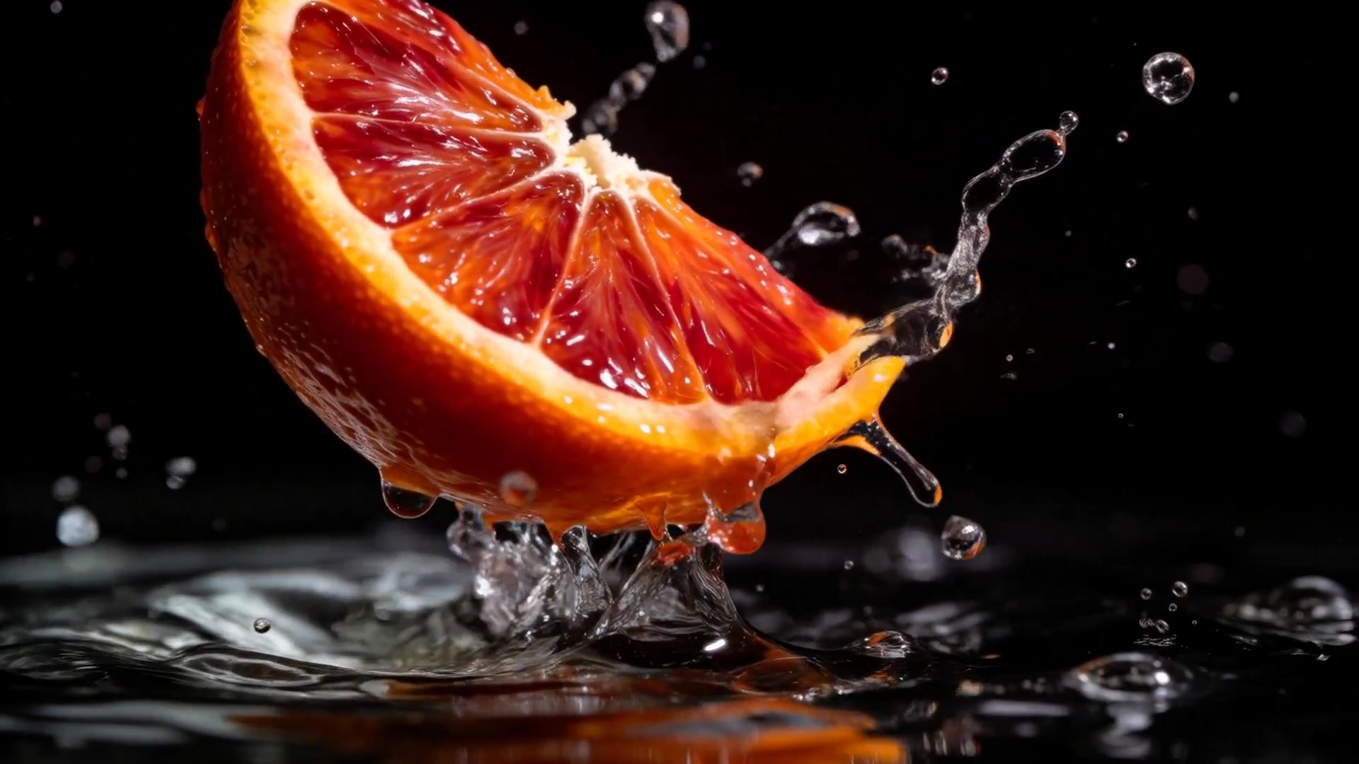 Cinematic Splash: Blood Orange in Dark Water