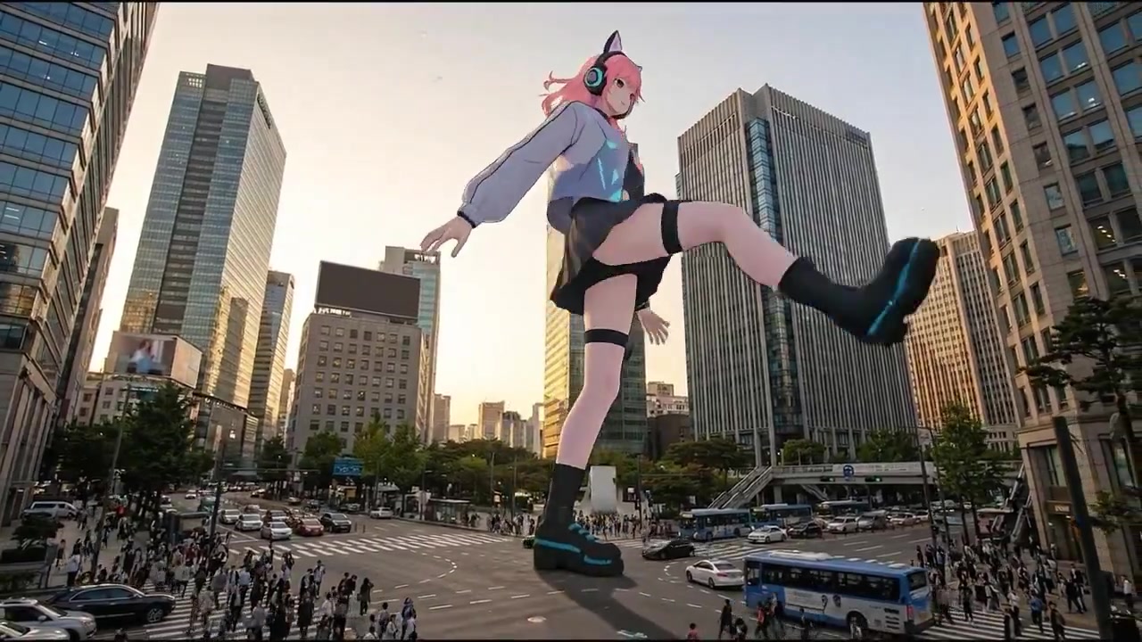Colossal Anime Girl in Tokyo: A Photorealistic Fusion
