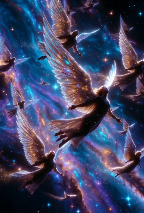 Cosmic Dreams: Angels in a Neon Galaxy