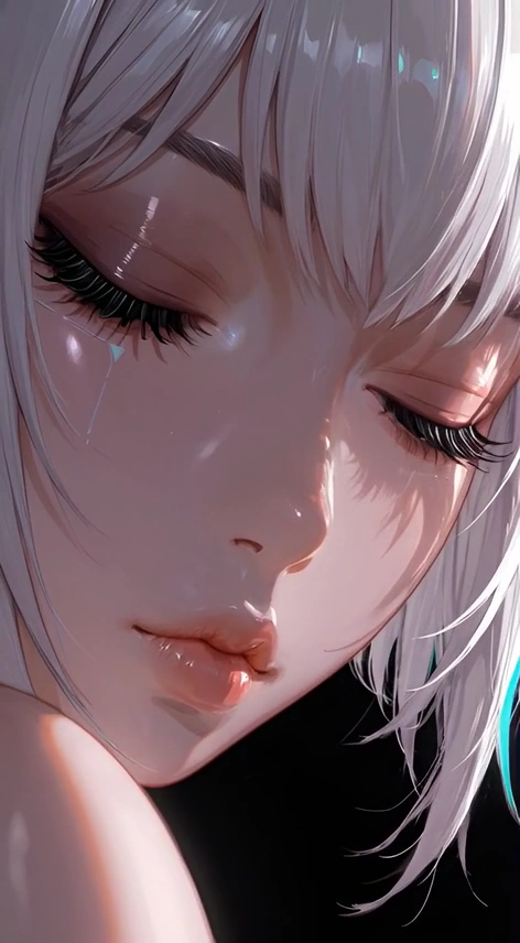 Cyberpunk Anime Portrait: Dreamy Gaze, Neon Rim Lighting