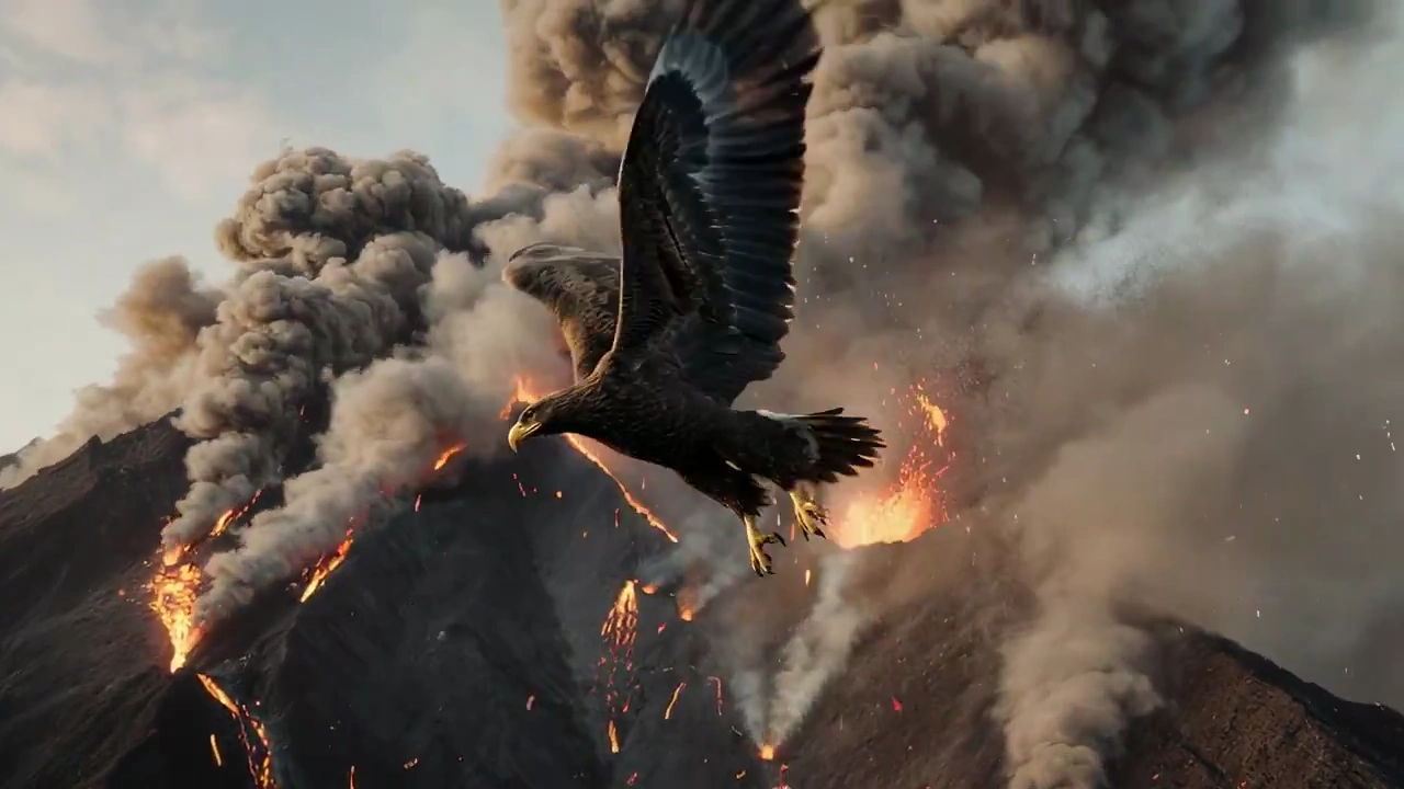 Eagle's Thrilling Escape from Volcanic Fury