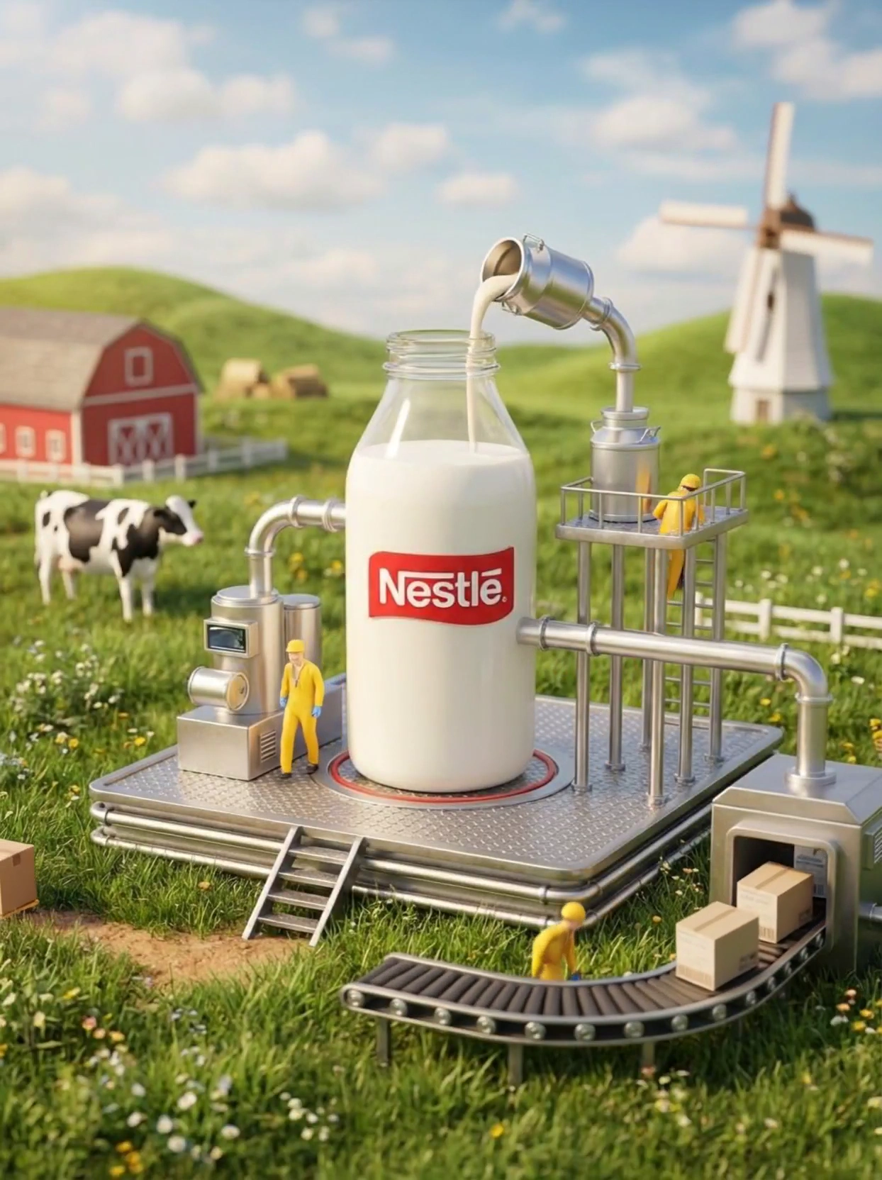 Enchanting Dairy Production in 3D Diorama Style