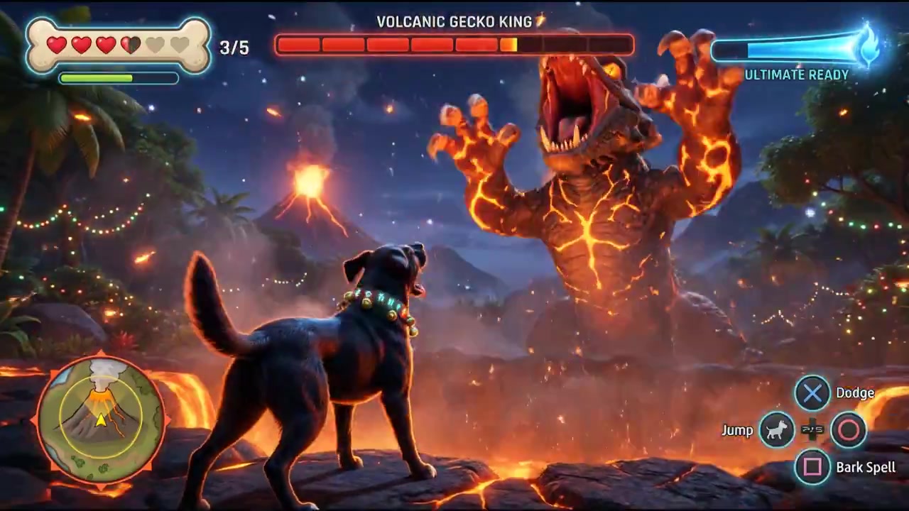 Epic Showdown: Heroic Dog vs. Lava-Covered Monster