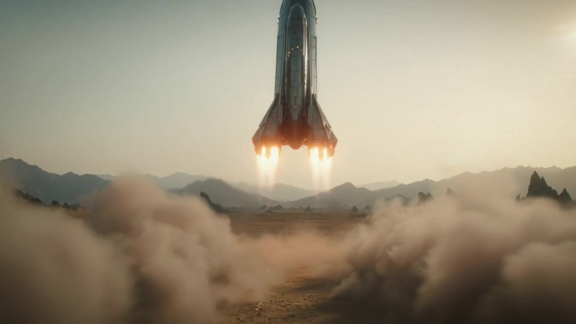Epic Starship Takeoff from a Barren Planet