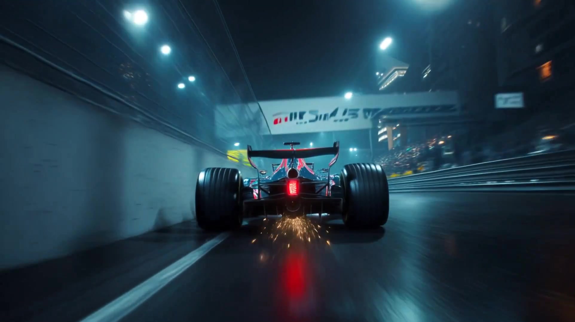 Extreme Speed: F1 Car Racing Through Night Streets