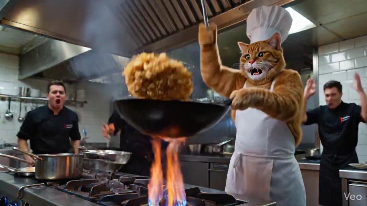 Feline Fury: Chef Cat's Fiery Fried Rice Showdown