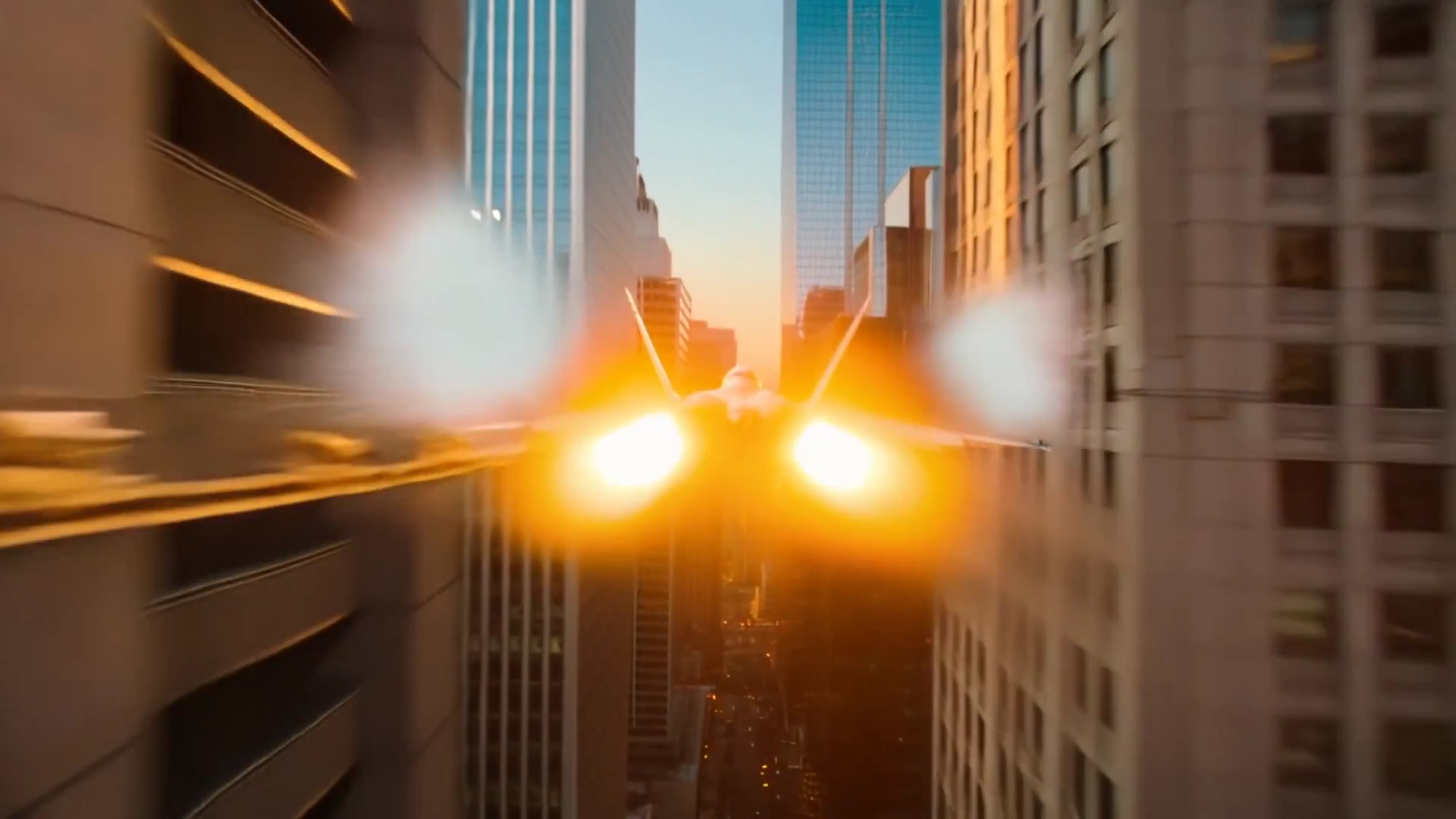 Fighter Jet's Urban Ascent: A Hyperreal Journey