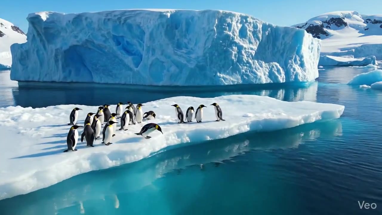 Frozen Majesty: Aerial Views of Antarctic Icebergs and Penguins